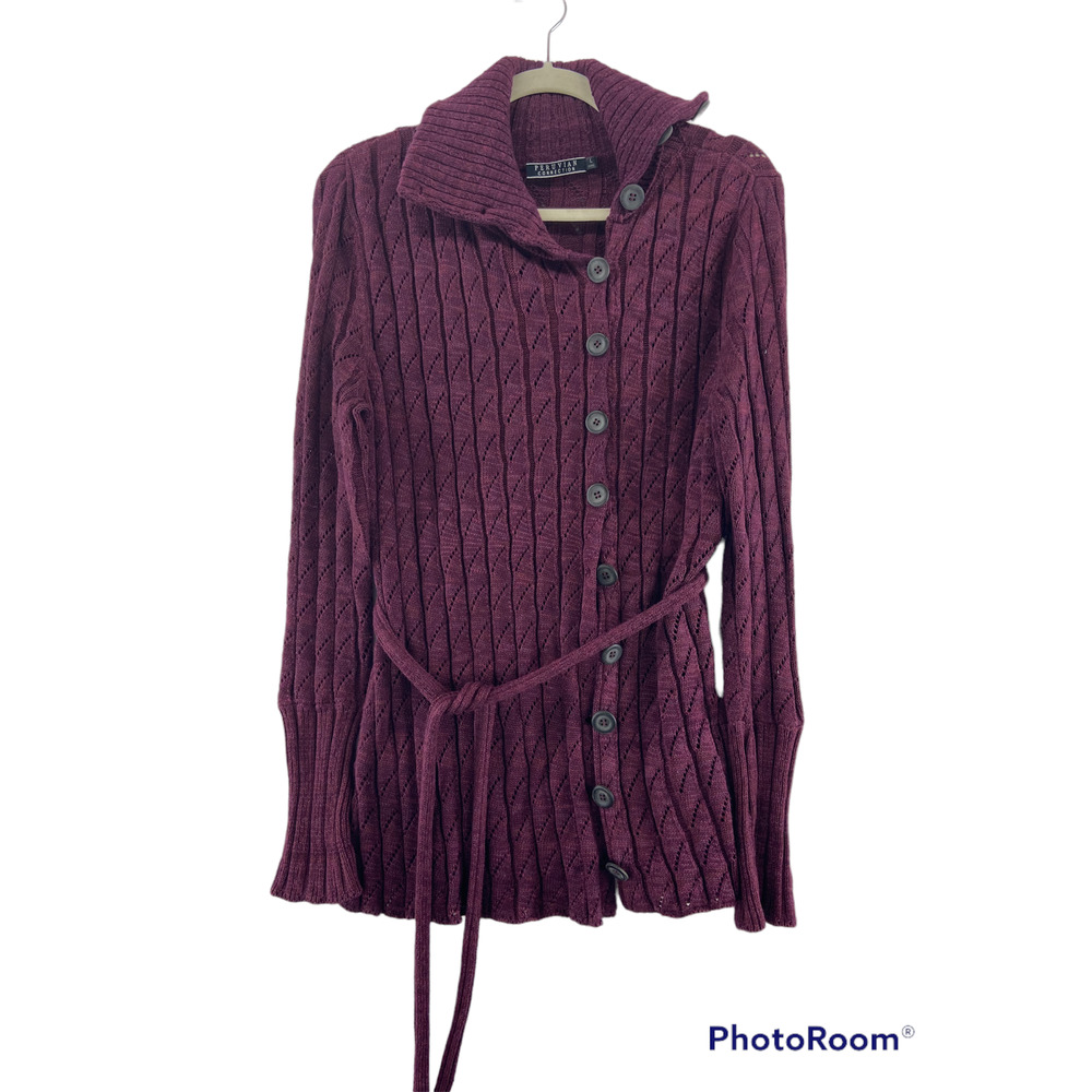 Peruvian Connection Purple Cable Knit Cardigan